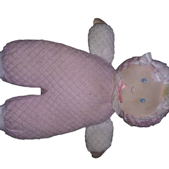 EDEN Stuffed Baby Doll Pink Terrycloth Waffle Pajamas Plush Polka Dot Bow Bonnet - Picture 2 of 11